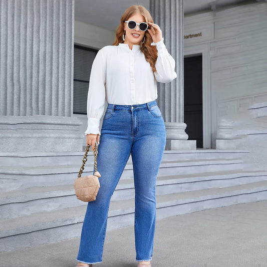 Plus Size Women Fashion stretch Blue Jeans